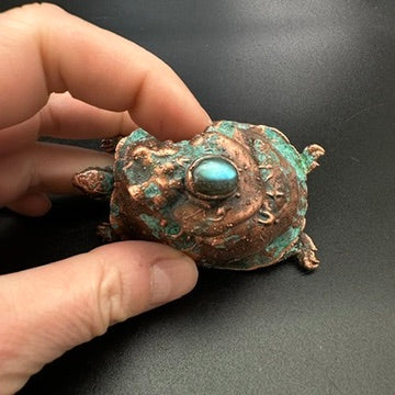 Hitch ~ Copper Electroformed Box Turtle w/ Frog