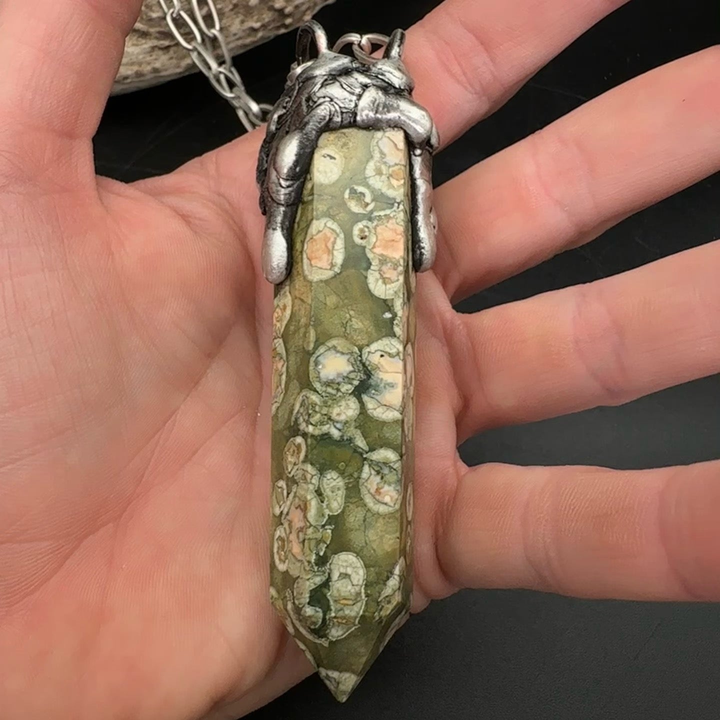 Rainforest ~ Rhyolite Jasper Tower ~ Polished Point Necklace