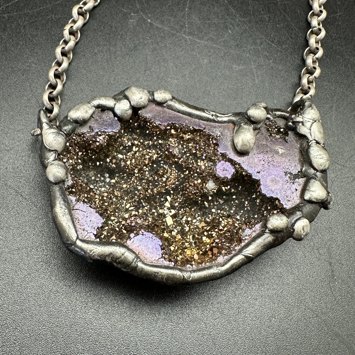 Orbits ~ Titanium Quartz Geode Necklace