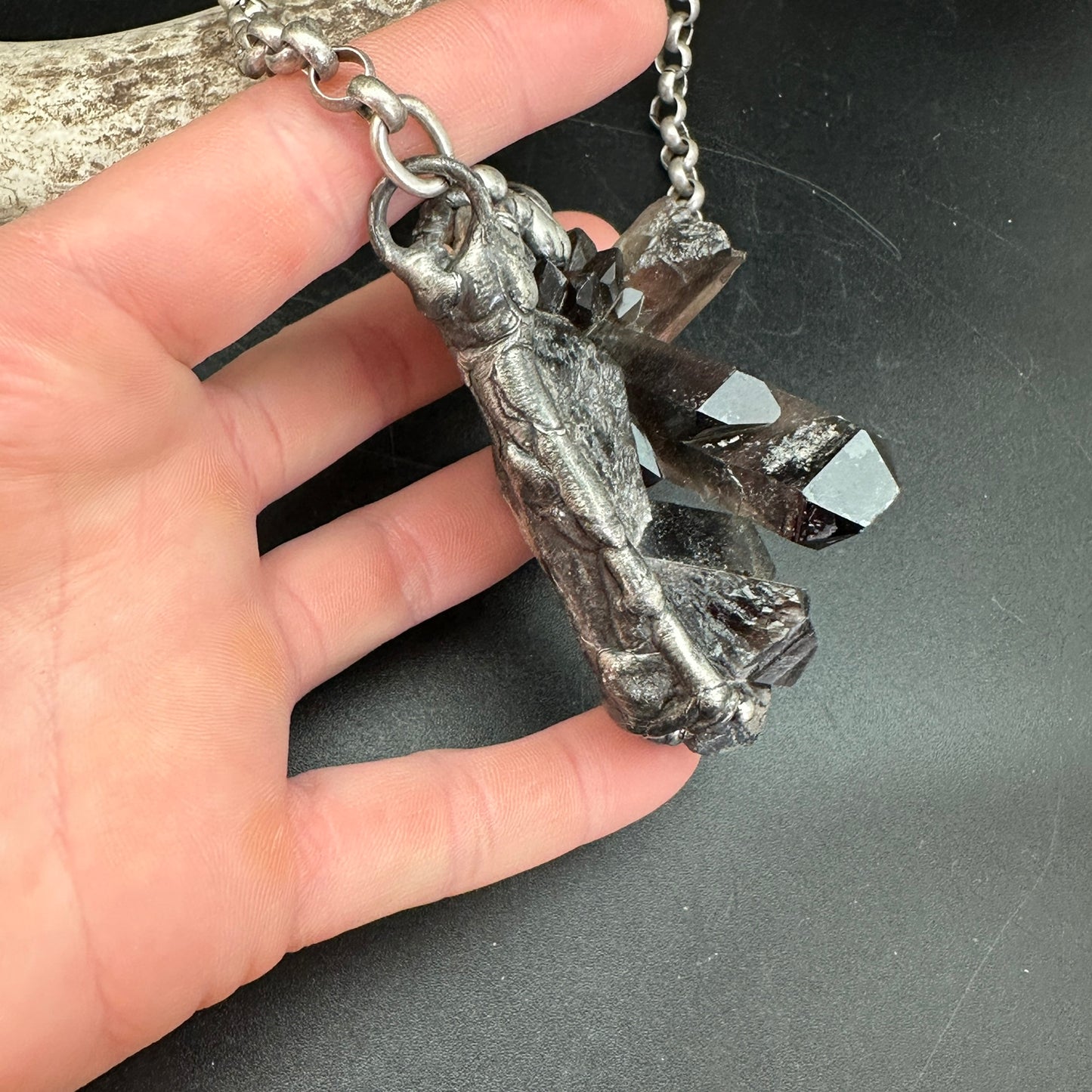 Midnight In Tucson ~ Large Smoky Quartz Cluster Necklace