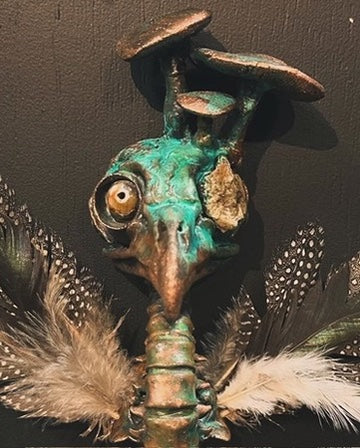 Featherhead w/ Mushrooms Wall Mount ~ Made To Order