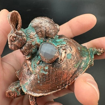The Race ~ Copper Electroformed Box Turtle w/ Rabbit