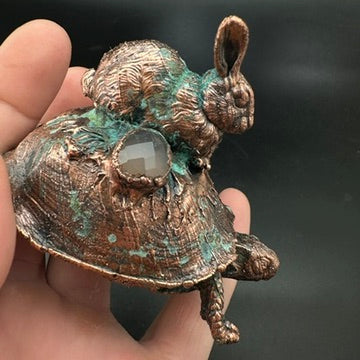 The Race ~ Copper Electroformed Box Turtle w/ Rabbit