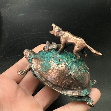Howl ~ Copper Electroformed Turtle & Wolf