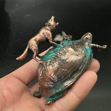 Howl ~ Copper Electroformed Turtle & Wolf