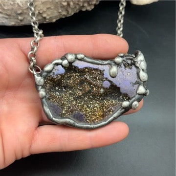 Orbits ~ Titanium Quartz Geode Necklace