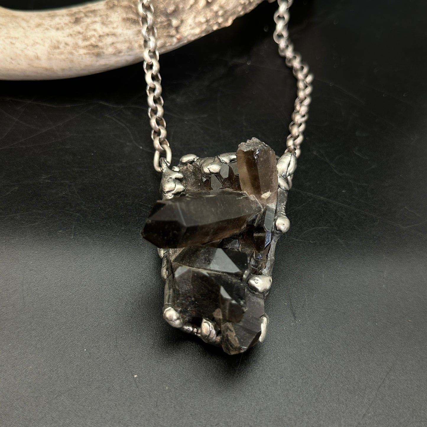 Midnight In Tucson ~ Large Smoky Quartz Cluster Necklace