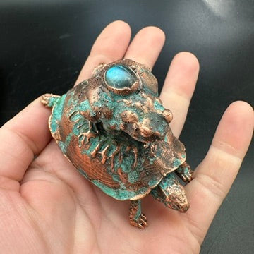 Hitch ~ Copper Electroformed Box Turtle w/ Frog