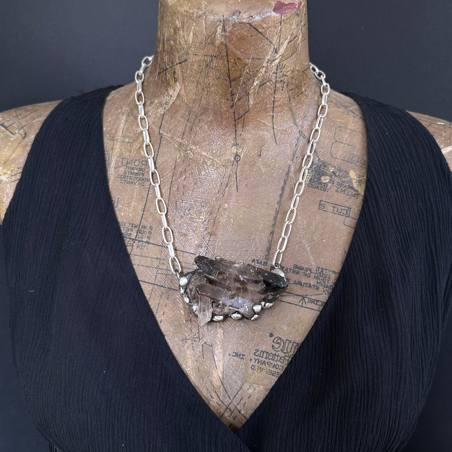 Midnight In Tucson ~ Medium Smoky Quartz Cluster Crystal Necklace