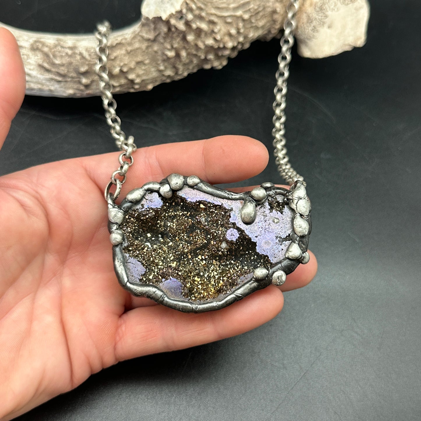 Orbits ~ Titanium Quartz Geode Necklace