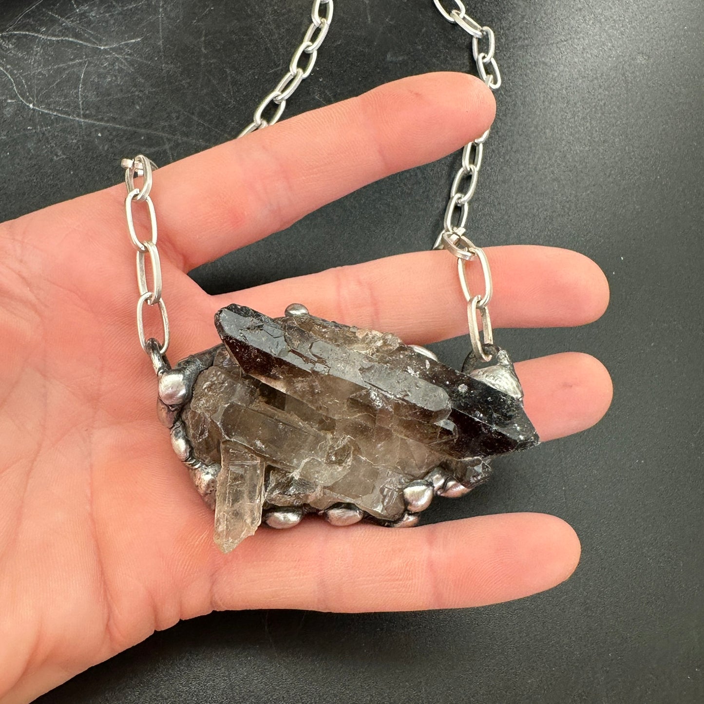 Midnight In Tucson ~ Medium Smoky Quartz Cluster Crystal Necklace