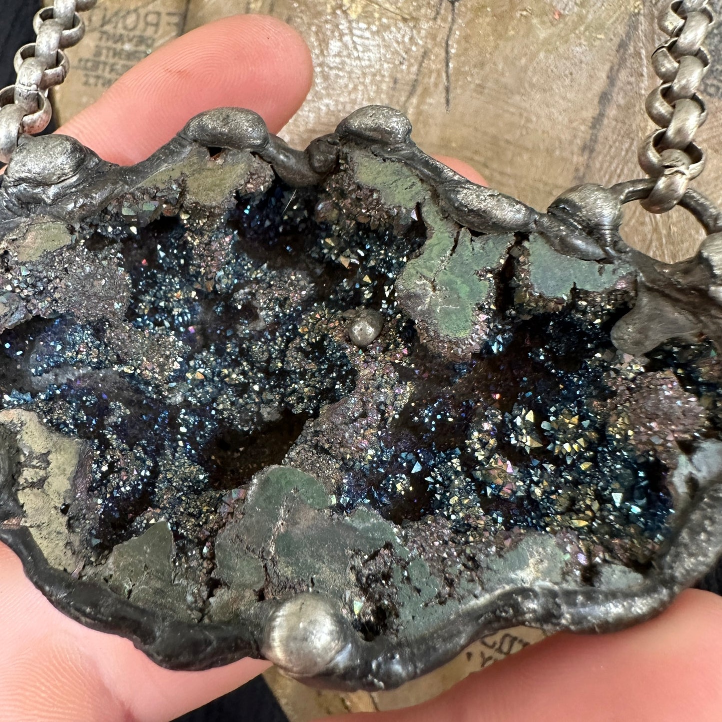 Orbits ~ Titanium Quartz Geode Necklace