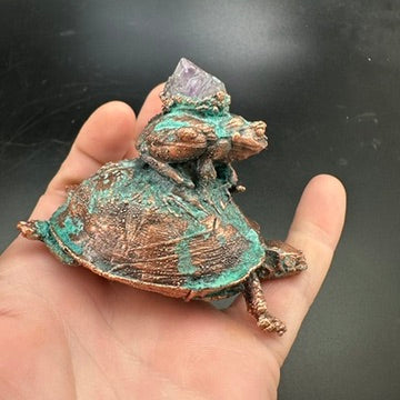 Hitch ~ Copper Electroformed Box Turtle w/ Frog