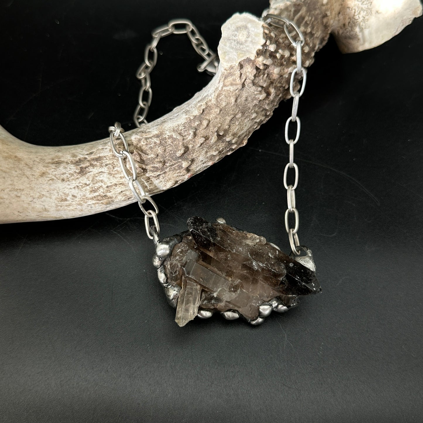 Midnight In Tucson ~ Medium Smoky Quartz Cluster Crystal Necklace