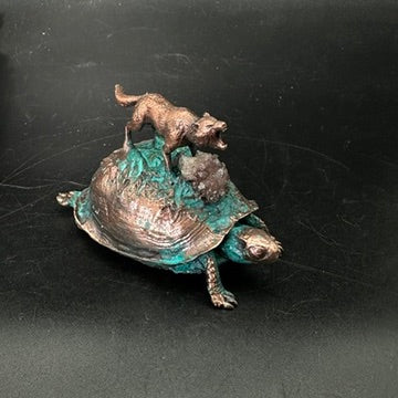 Howl ~ Copper Electroformed Turtle & Wolf