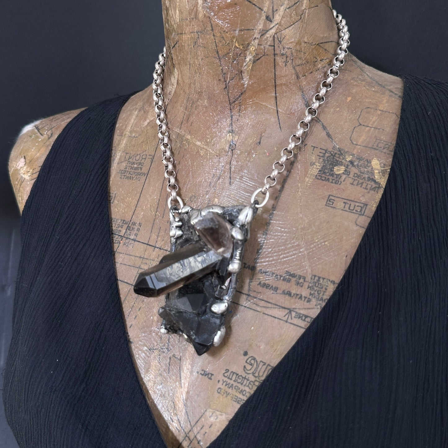 Midnight In Tucson ~ Large Smoky Quartz Cluster Necklace