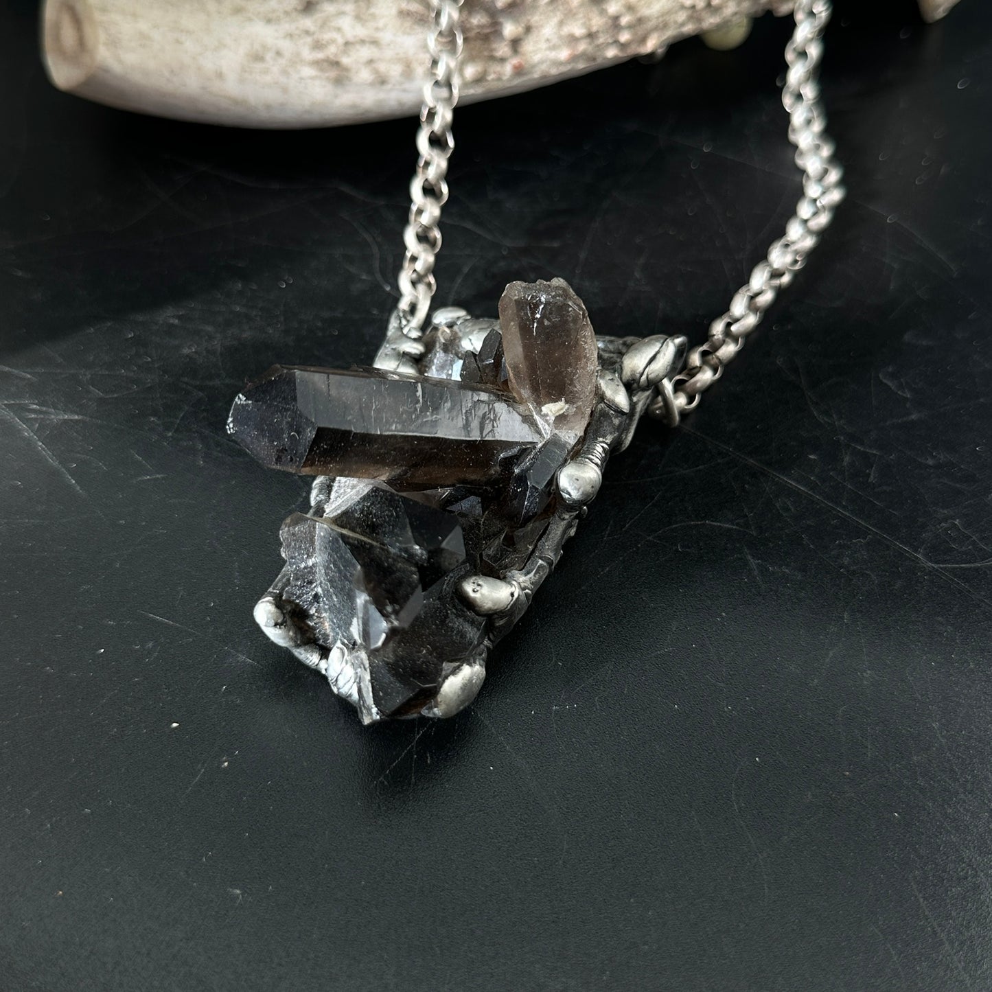 Midnight In Tucson ~ Large Smoky Quartz Cluster Necklace