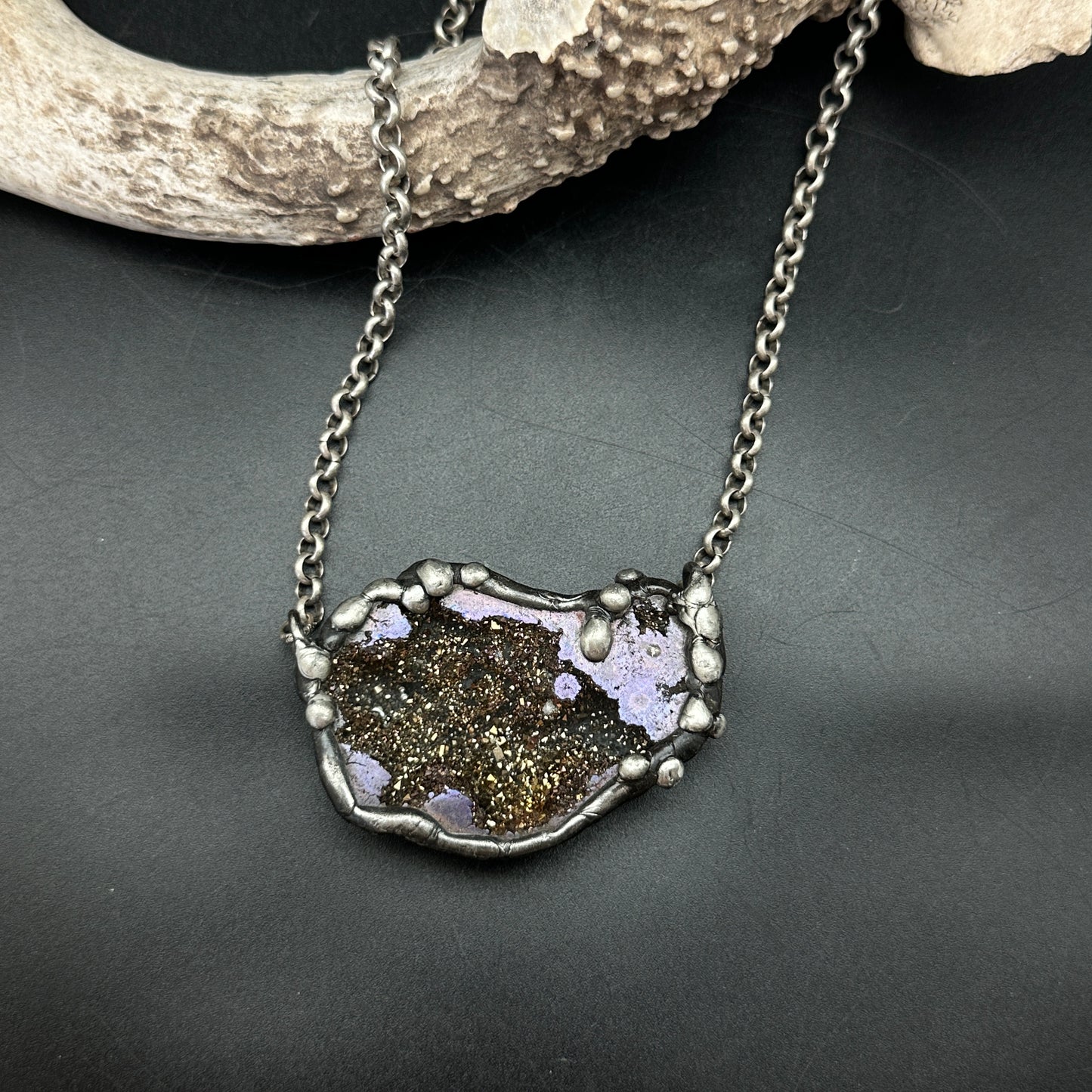 Orbits ~ Titanium Quartz Geode Necklace