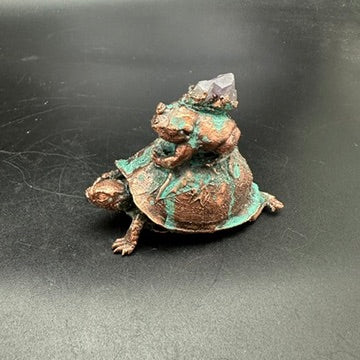 Hitch ~ Copper Electroformed Box Turtle w/ Frog
