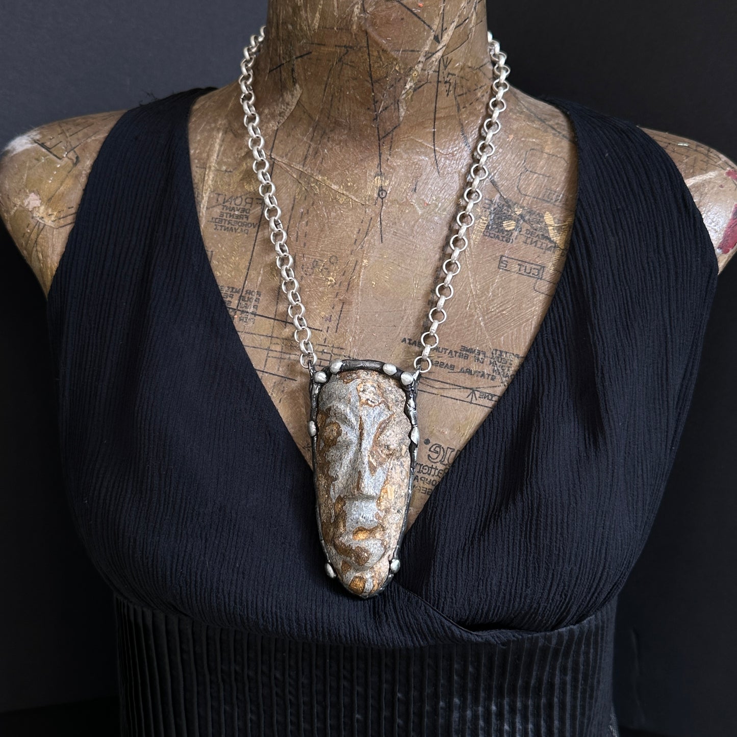 Mask ~ Carved Fossil Dinosaur Bone Necklace