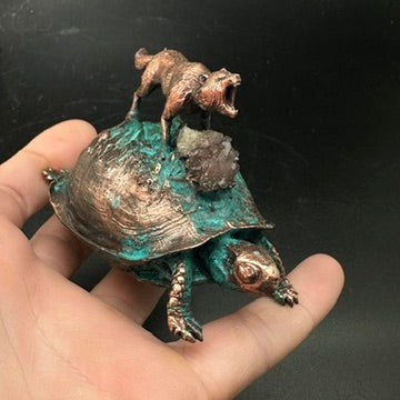 Howl ~ Copper Electroformed Turtle & Wolf