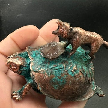 Howl ~ Copper Electroformed Turtle & Wolf