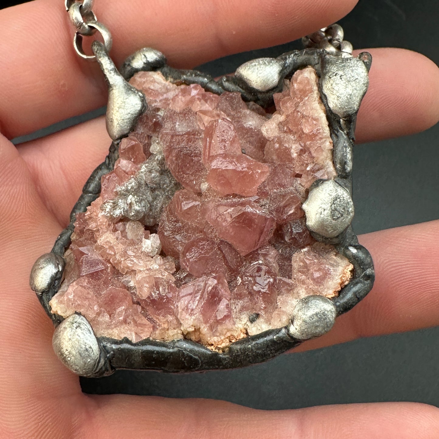 Ritual ~ Pink Amethyst Druzy Crystal Geode Necklace