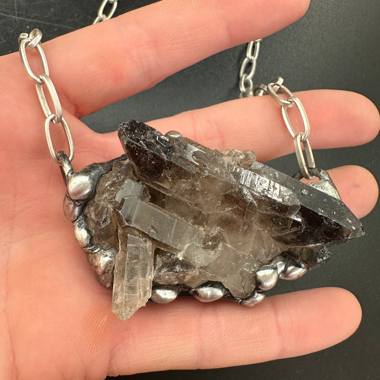 Midnight In Tucson ~ Medium Smoky Quartz Cluster Crystal Necklace