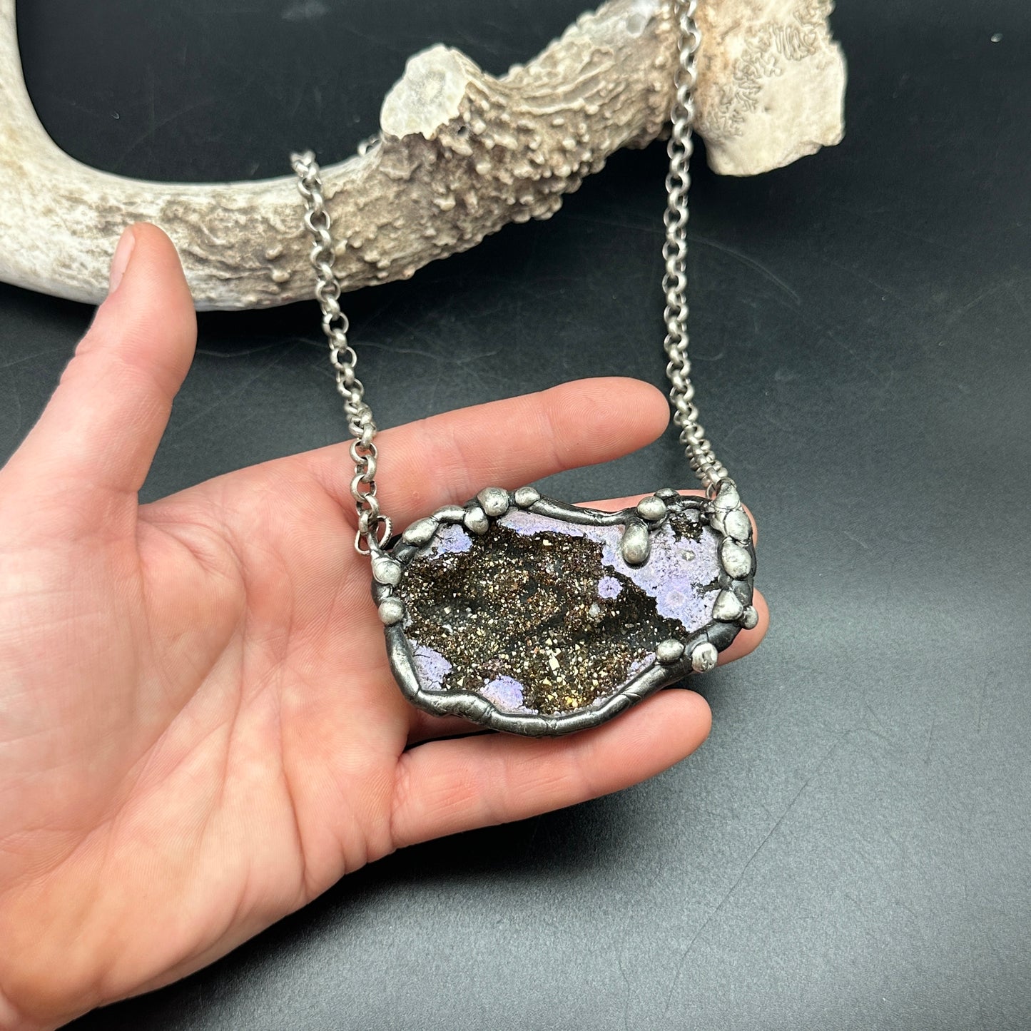 Orbits ~ Titanium Quartz Geode Necklace