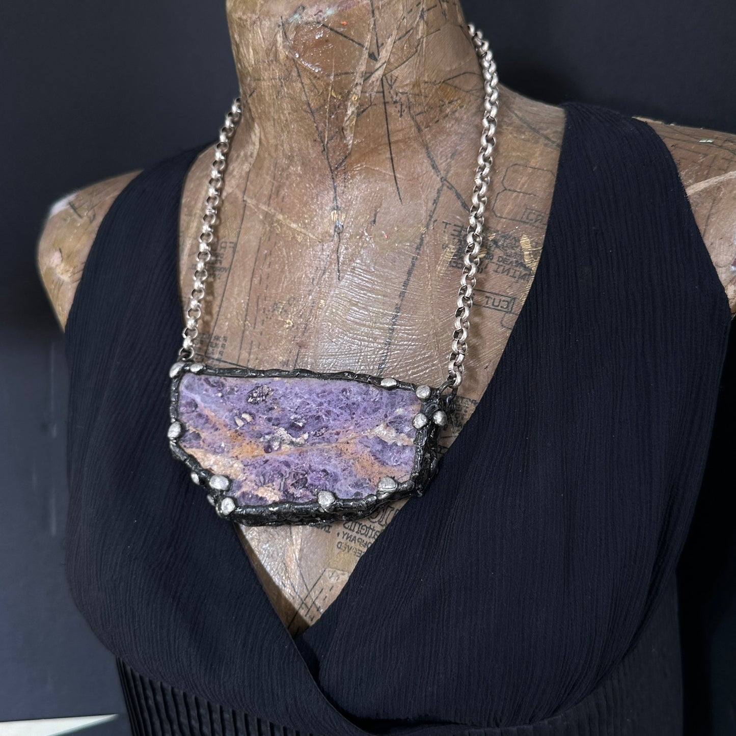 Martinique ~ Opaque Purple Fluorite Slab Necklace