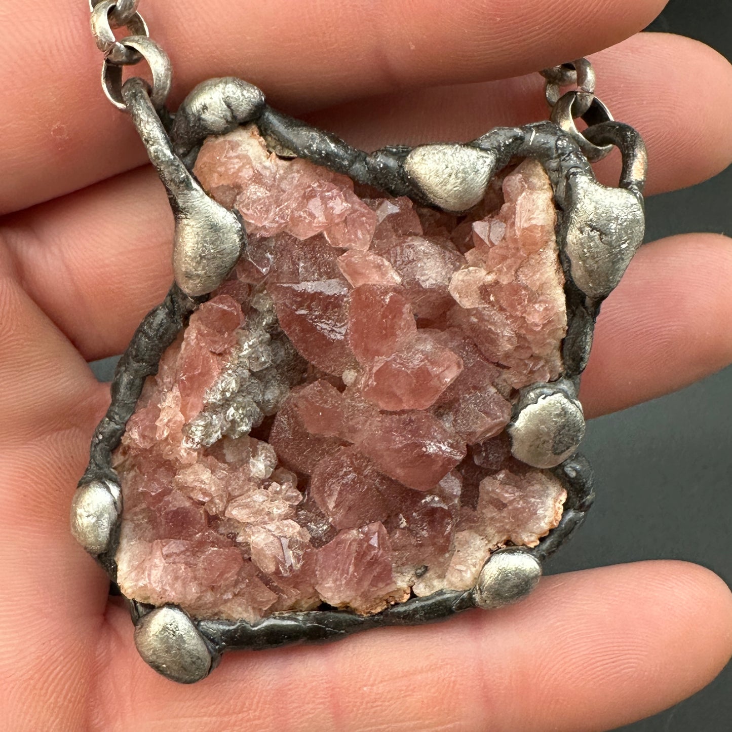 Ritual ~ Pink Amethyst Druzy Crystal Geode Necklace