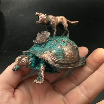 Howl ~ Copper Electroformed Turtle & Wolf