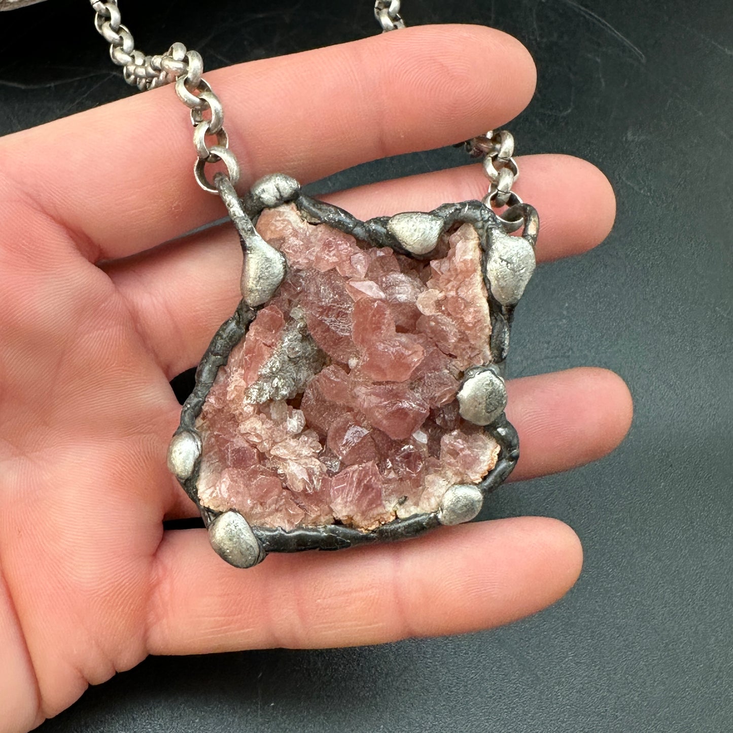 Ritual ~ Pink Amethyst Druzy Crystal Geode Necklace