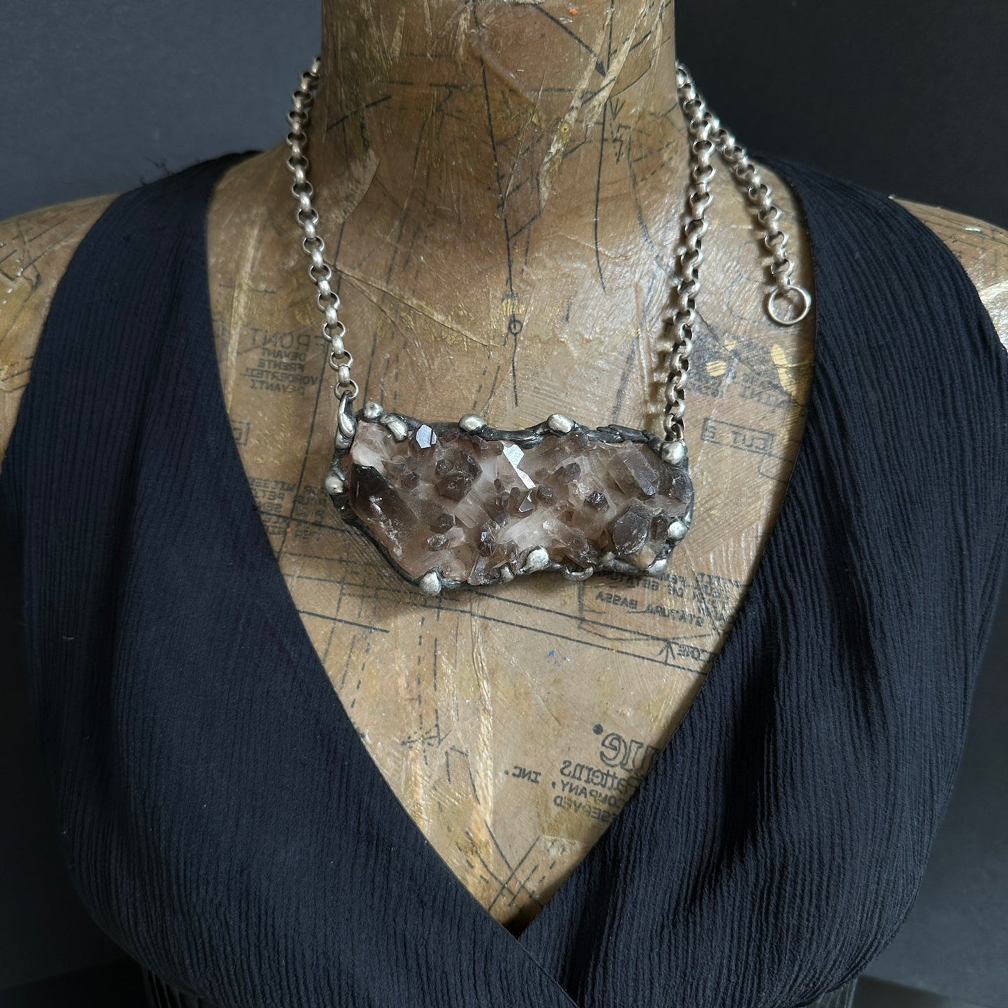 Secrets ~ Large Smoky Quartz Cluster Crystal Necklace