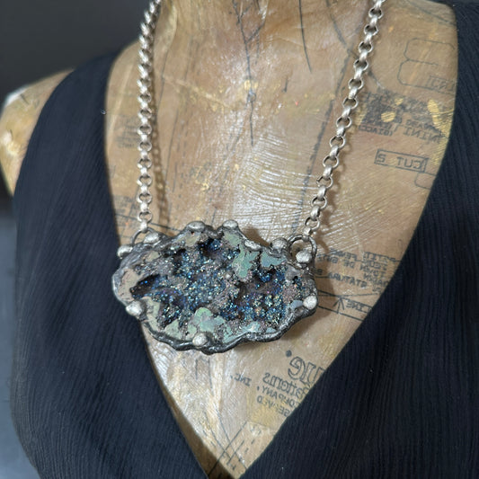 Orbits ~ Titanium Quartz Geode Necklace