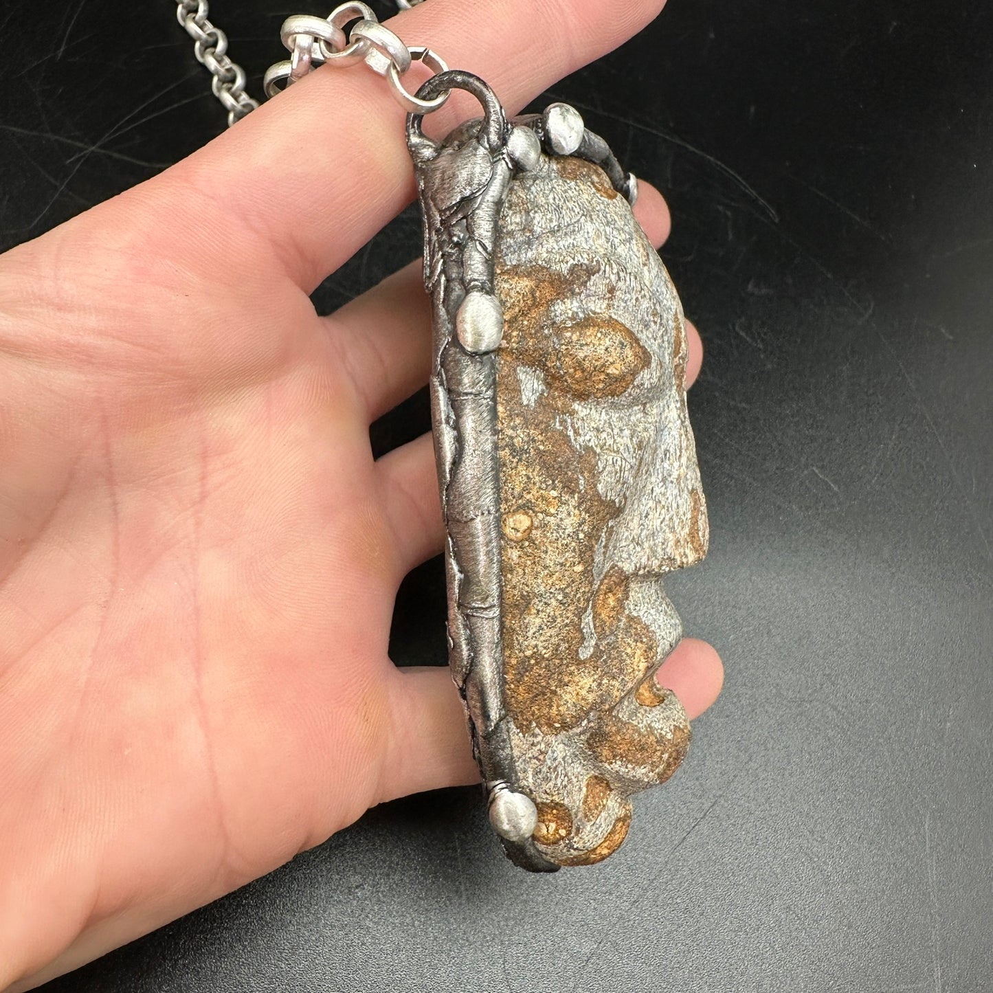 Mask ~ Carved Fossil Dinosaur Bone Necklace