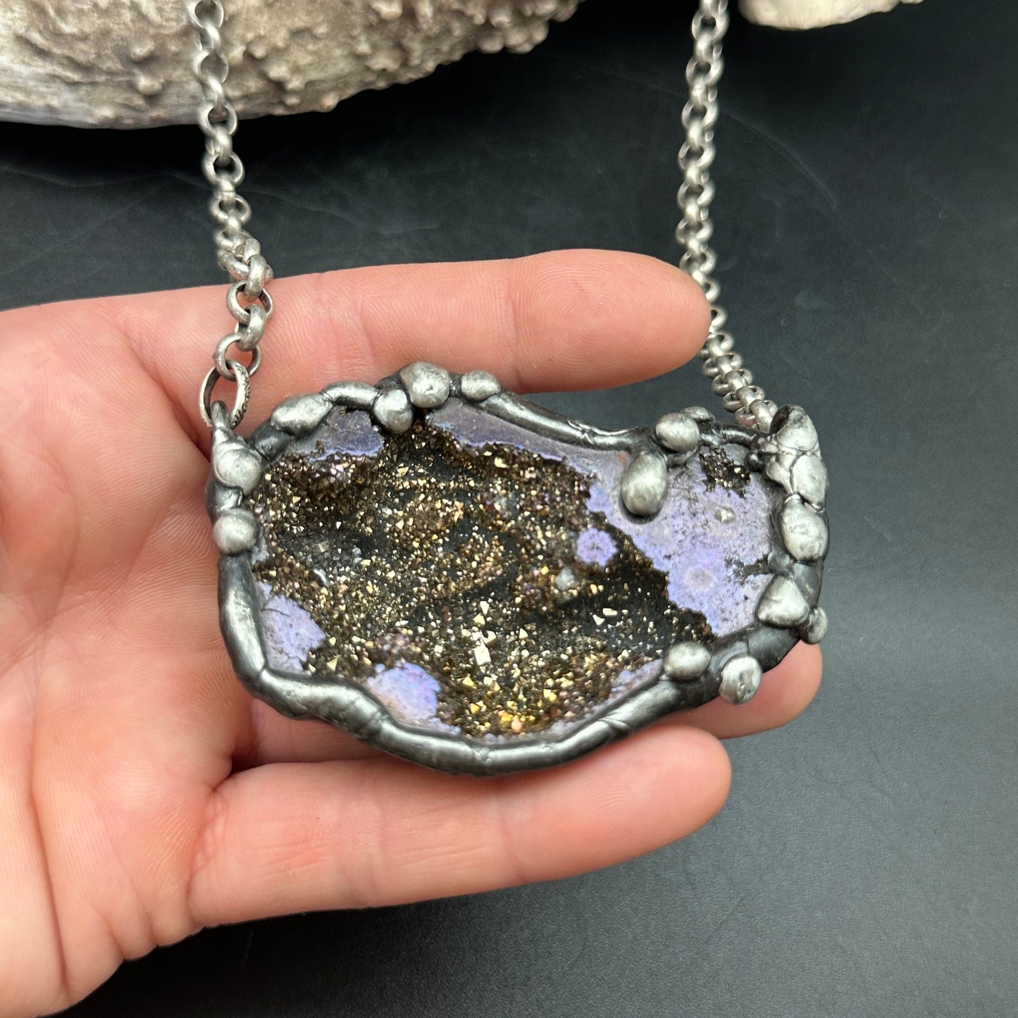 Orbits ~ Titanium Quartz Geode Necklace