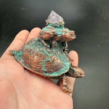 Hitch ~ Copper Electroformed Box Turtle w/ Frog