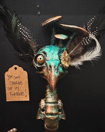 Featherhead w/ Mushrooms Wall Mount ~ Made To Order