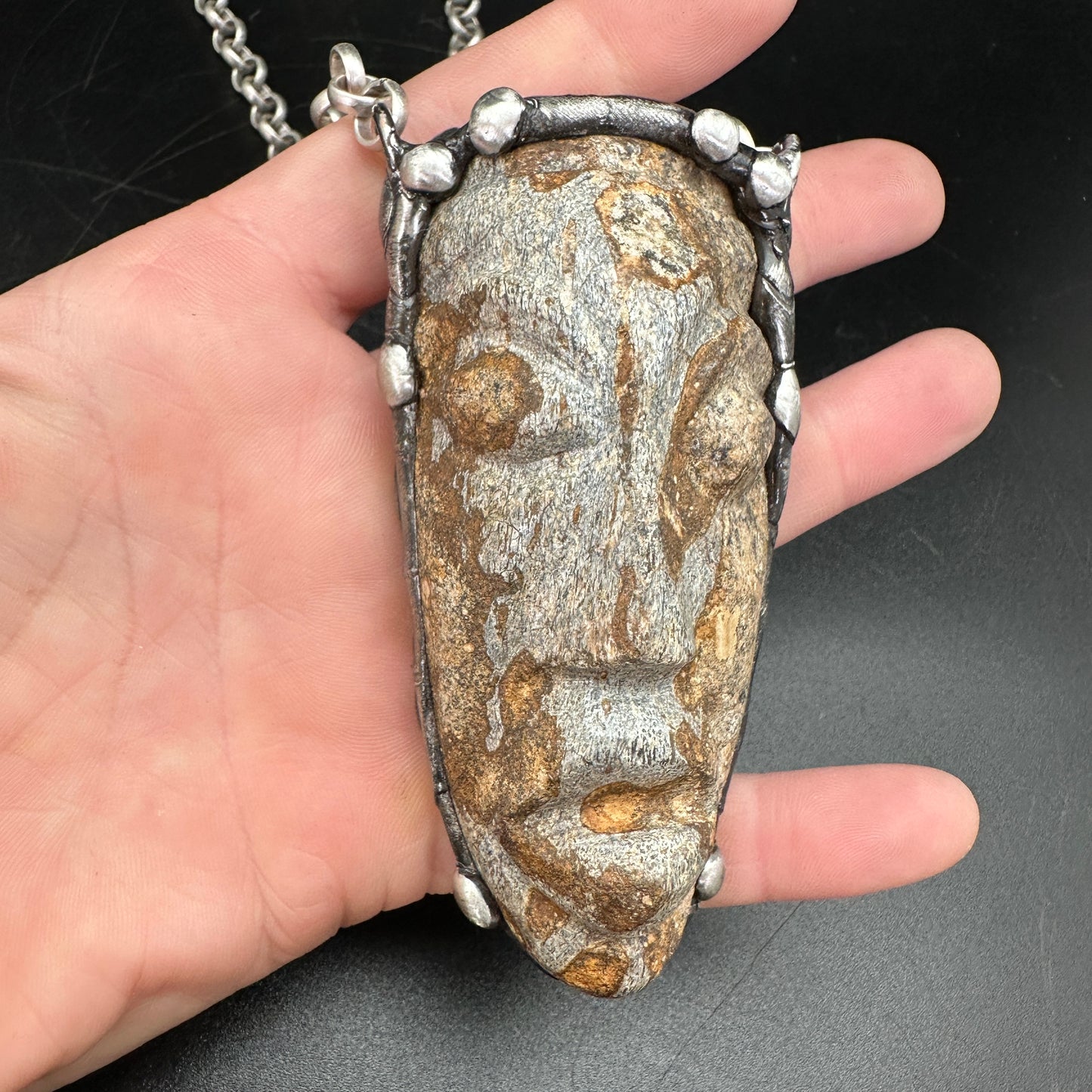 Mask ~ Carved Fossil Dinosaur Bone Necklace
