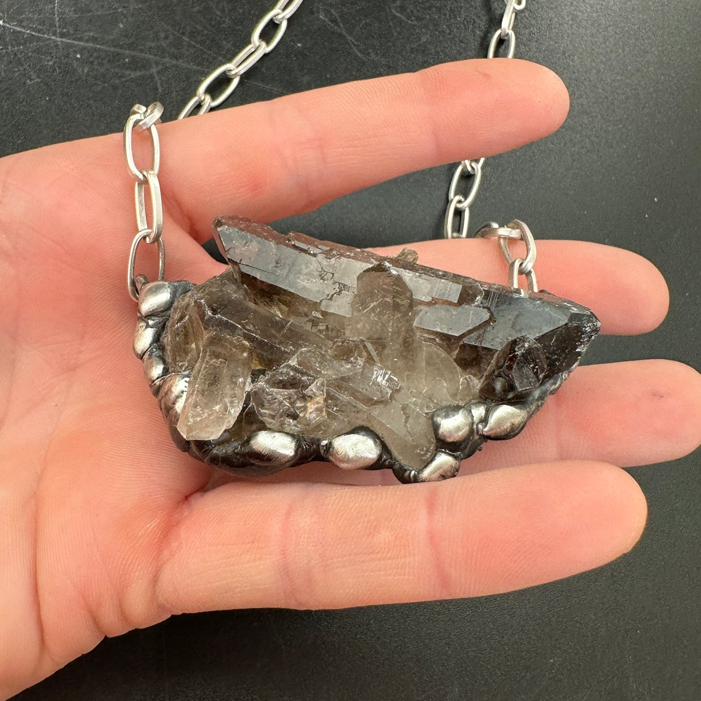 Midnight In Tucson ~ Medium Smoky Quartz Cluster Crystal Necklace