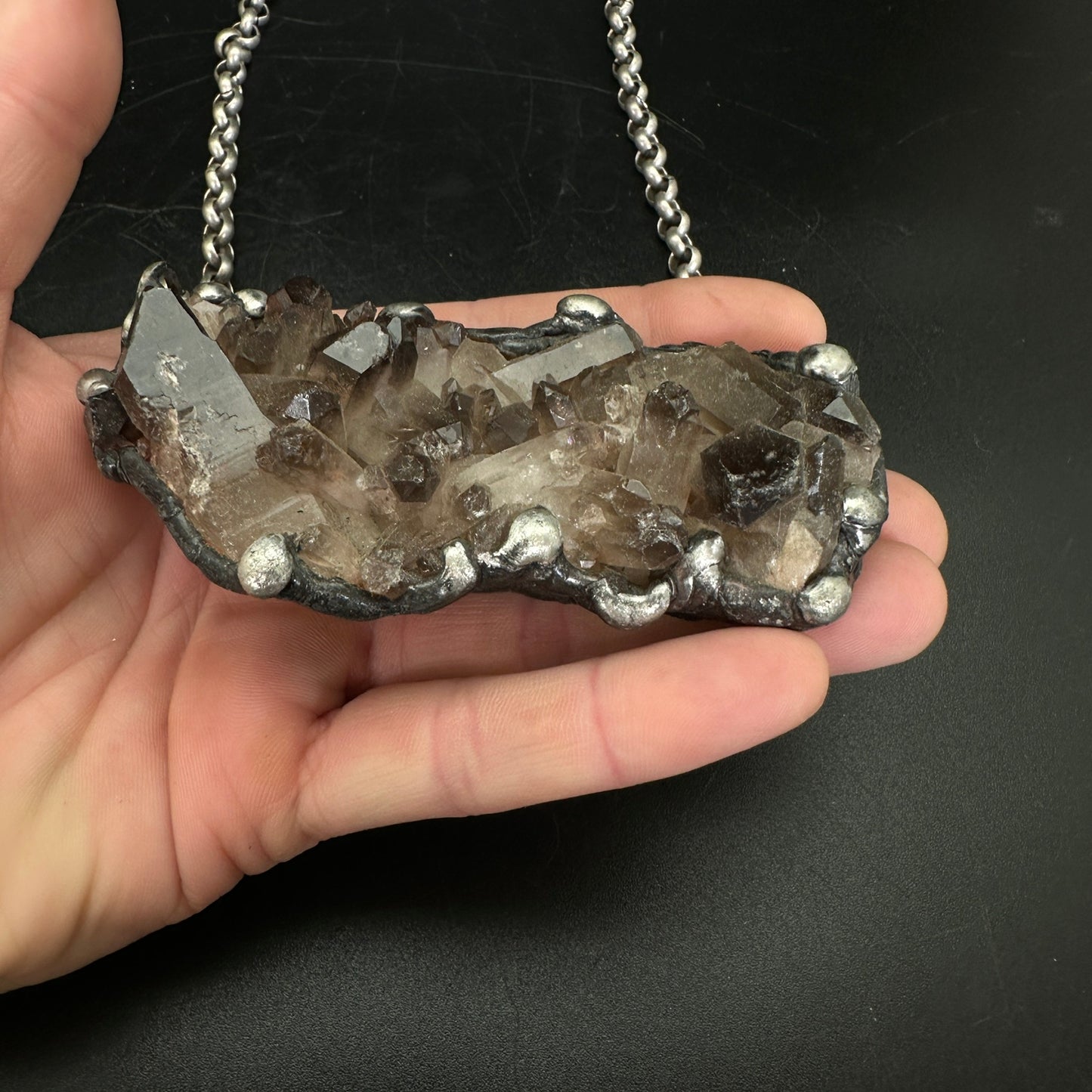 Secrets ~ Large Smoky Quartz Cluster Crystal Necklace