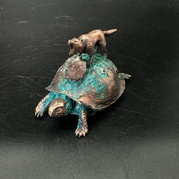Howl ~ Copper Electroformed Turtle & Wolf