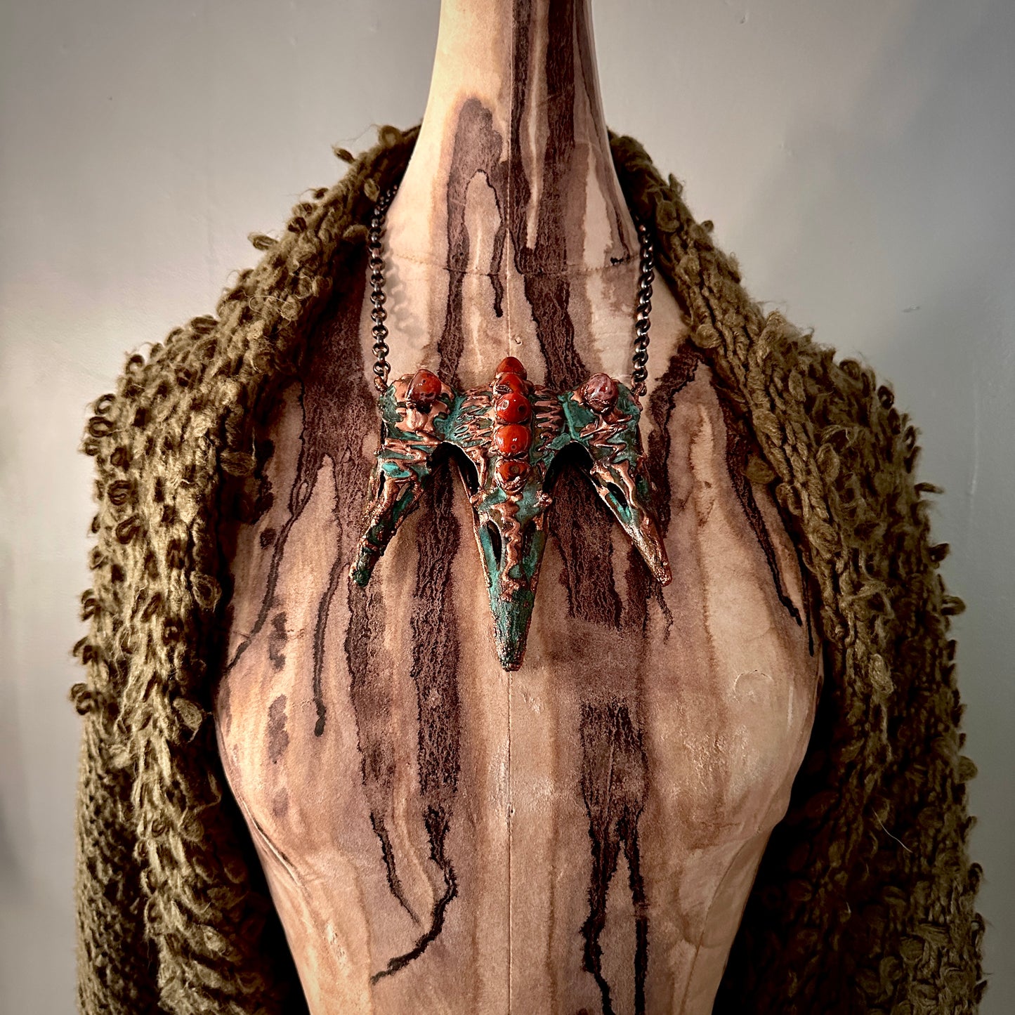 Coven ~ Tri-Raven Copper Electroformed Necklace