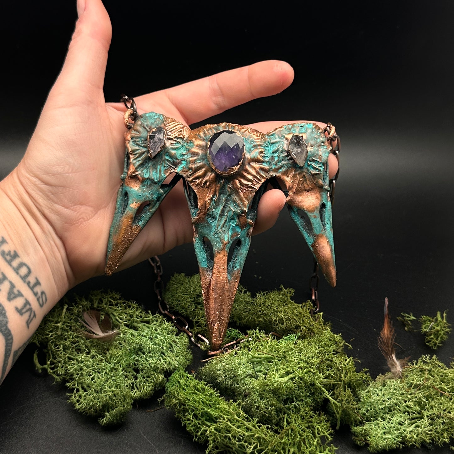 Royalty ~ Tri-Raven Copper Electroformed Necklace
