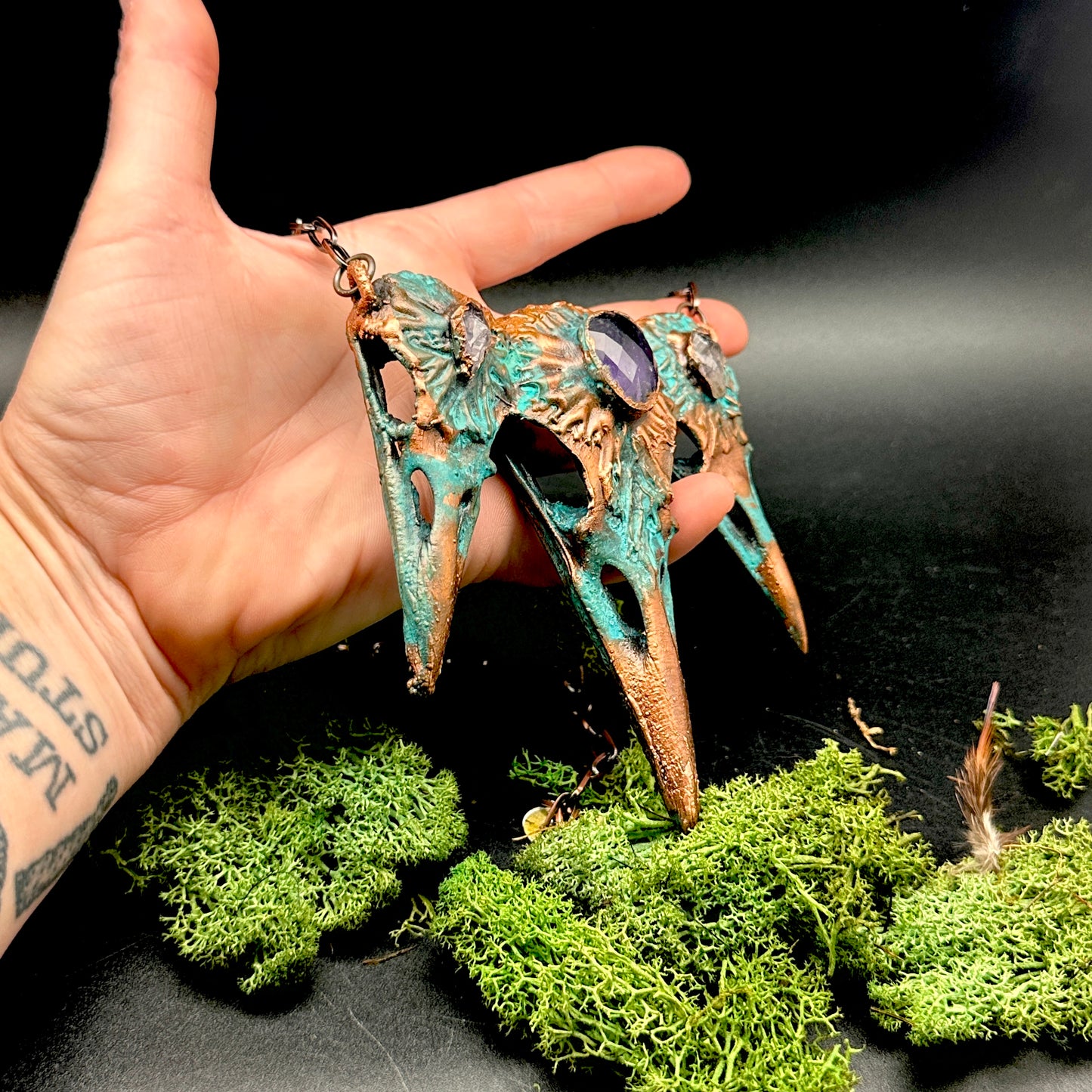 Royalty ~ Tri-Raven Copper Electroformed Necklace