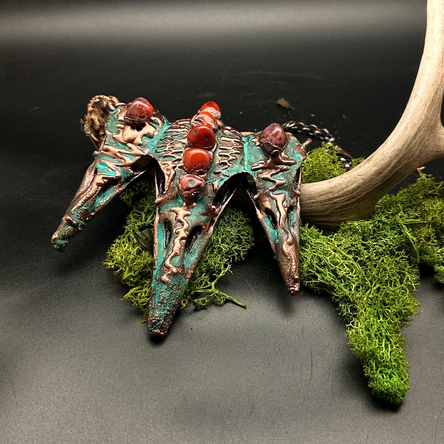 Coven ~ Tri-Raven Copper Electroformed Necklace