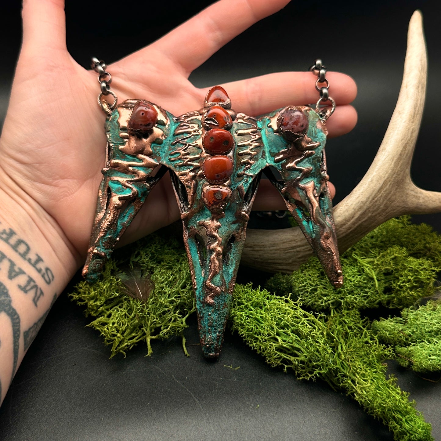 Coven ~ Tri-Raven Copper Electroformed Necklace