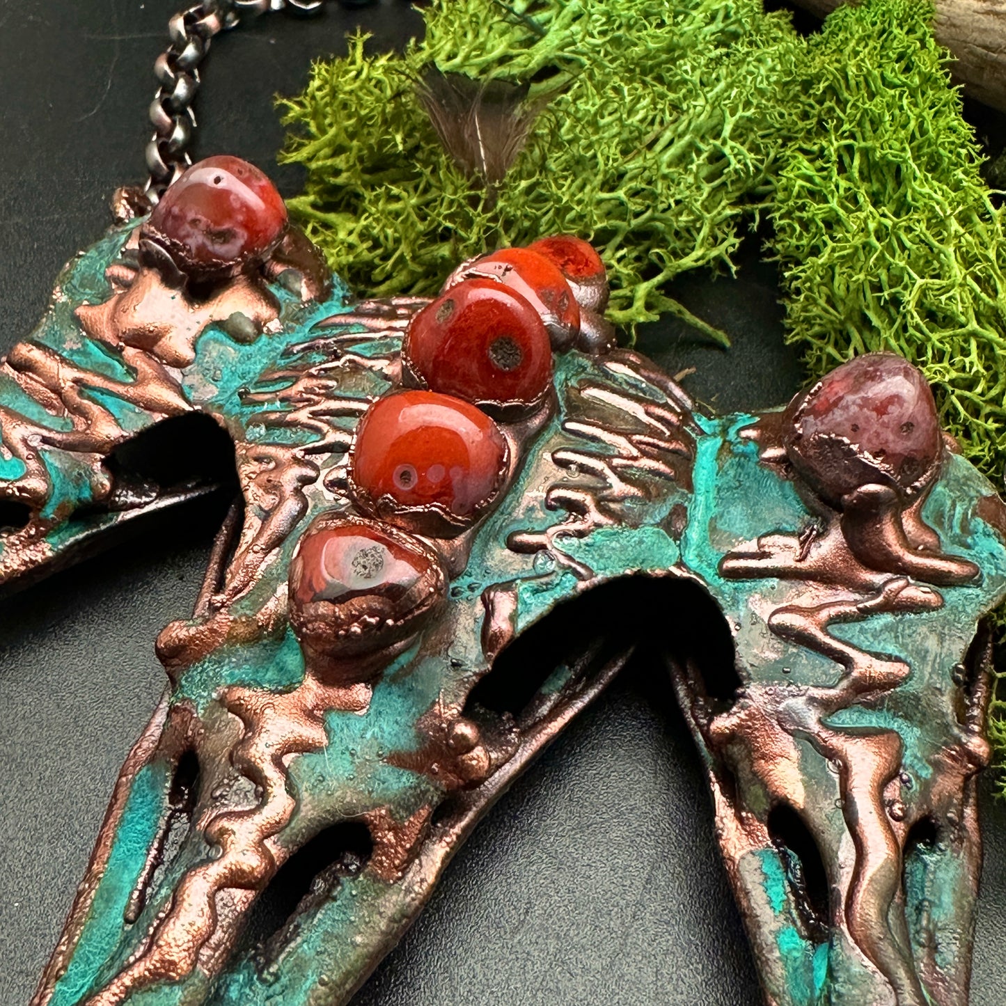 Coven ~ Tri-Raven Copper Electroformed Necklace