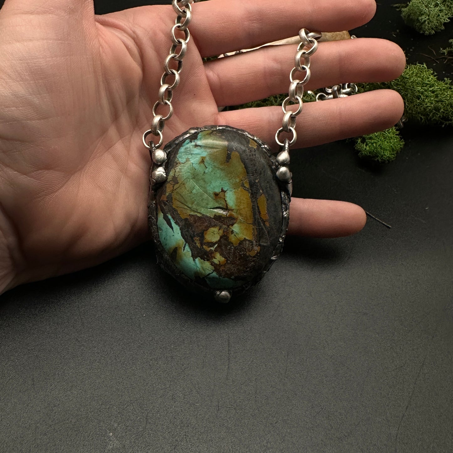 Desert Hues ~ Huge Rough Cut Tibetan Turquoise Necklace